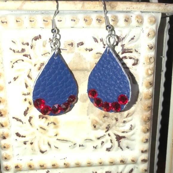 Blue Faux Leather Earrings - Picture 2 of 4